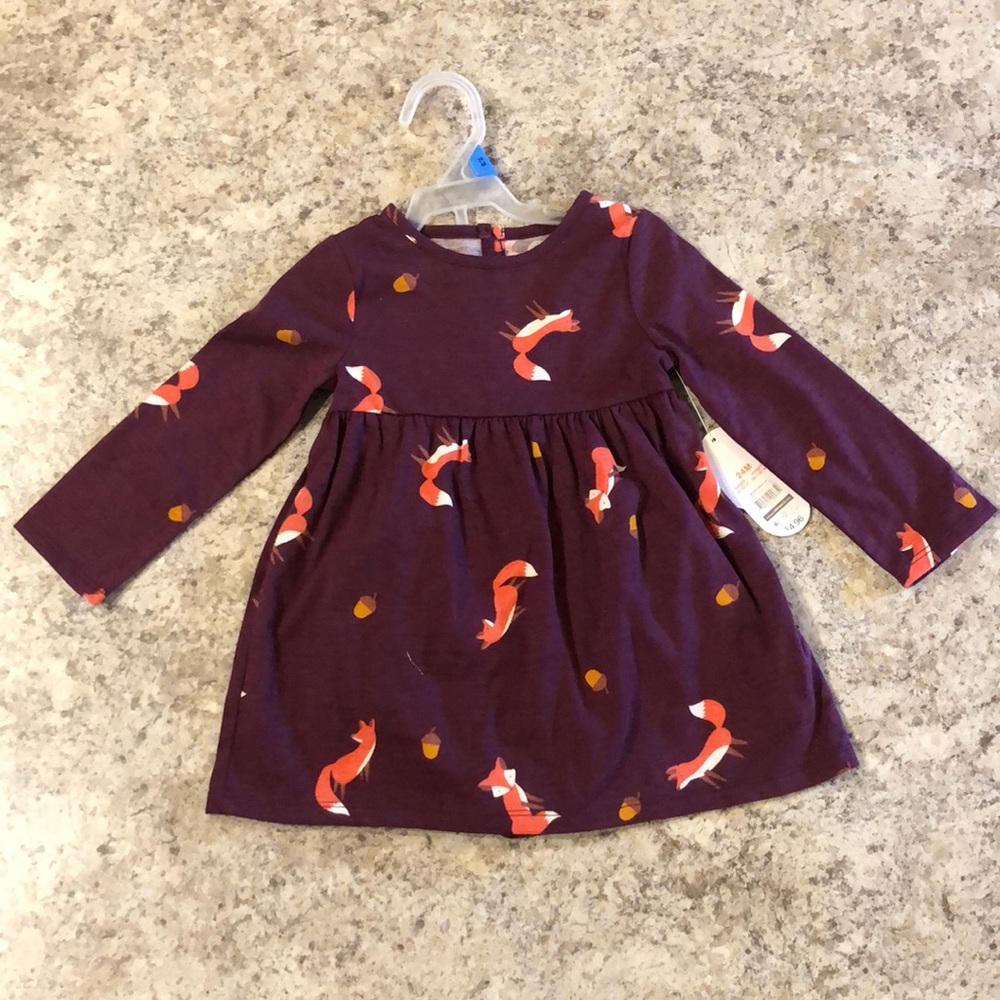NWT Girls 24 month dress - Burgundy with foxes